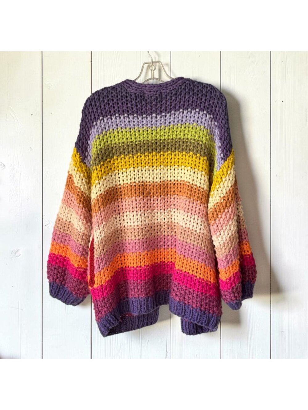 Listicle Crochet Cardigan Sweater Small Rainbow Striped Chunky Knit Oversized Po - Picture 7 of 8